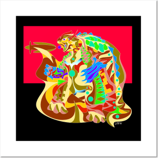 gamera kaiju turtle tortoise in nuclear kaiju ecopop in mexican patterns art Posters and Art